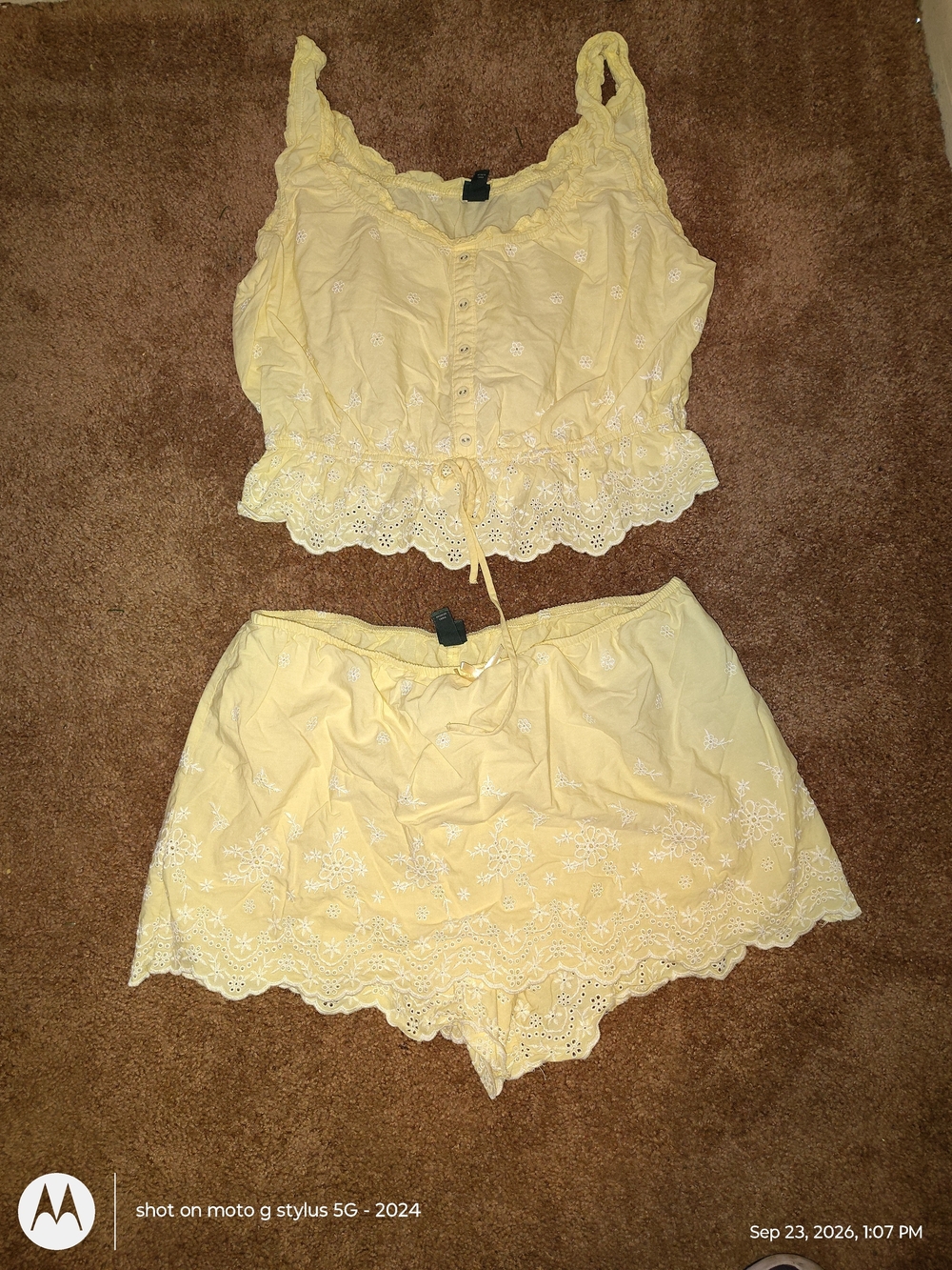 Wild Fable Yellow Eyelet Cotton Cami & Short Sleep Set - Women Intimates